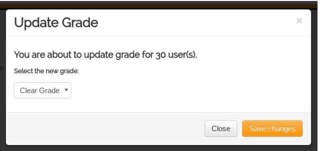 User Management - Update grade confirmation box