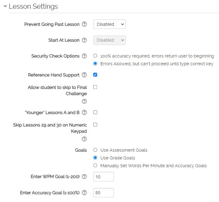 Type to Learn LessonSettings